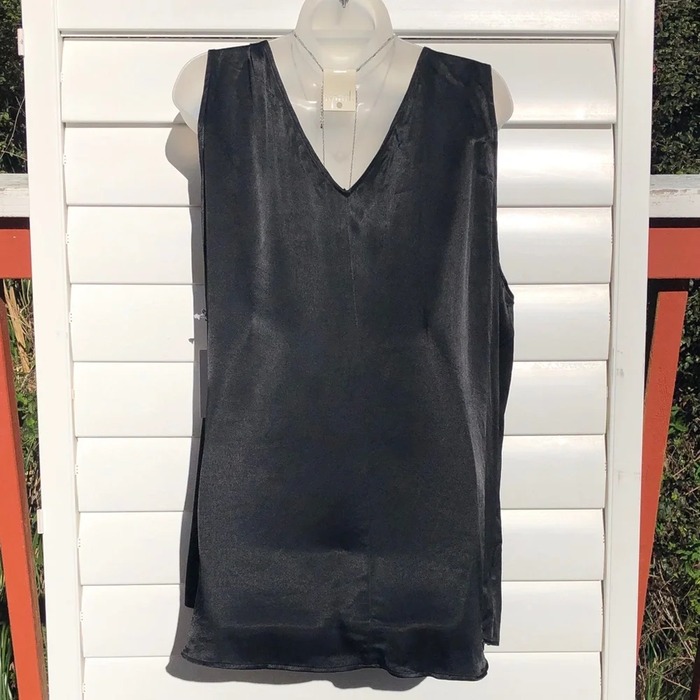 NWT Nordstrom Black Satin V-Neck Camisole - Picture 6 of 8
